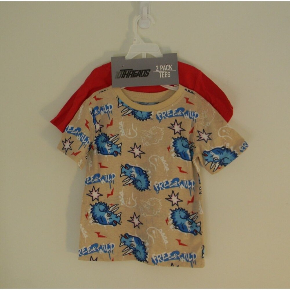 Lot of 2 Dinosaur Tees Size 5 Back to School Shirts Boys size 5 Twins NWT